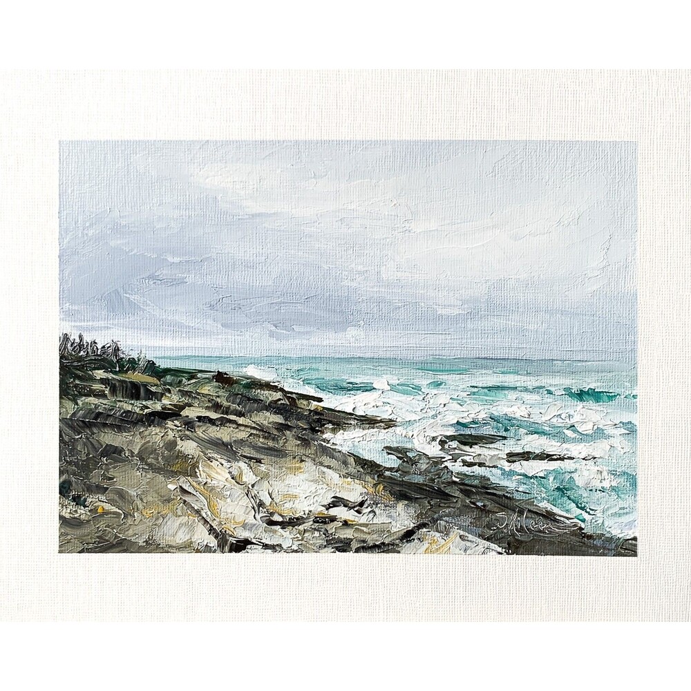 7x9 Maine Original Oil Seascape Painting Acadia Rocky Ocean Coastal Art Signed